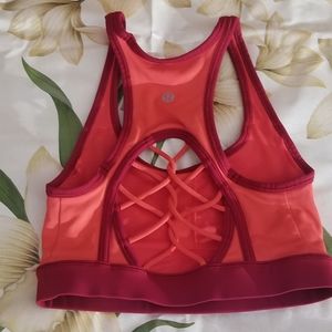 Lululemon Sweaty Or Not Bra II size 1o alarming and cranberry with cups